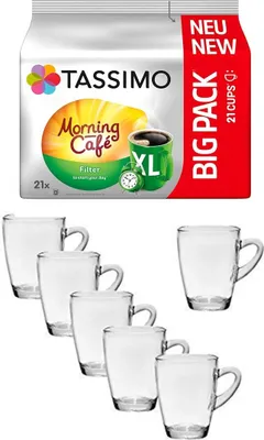 Produktbild von Tassimo Kapseln Morning Café Filter XL + Gläserset coffee 6 Stück cc 310