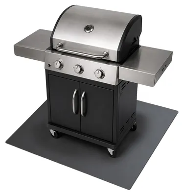 Obrázok produktu pre Podložka pod gril – 100 x 80 cm – kovová – čierna – ohnivzdorná podložka na ochranu podlahy – tepelná ochranná podložka – vonkajšie použitie – terasa – príslušenstvo na grilovanie