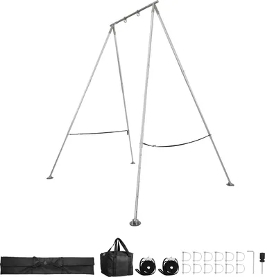 Produktbild von SucceBuy Yoga-Ständerrahmen Schaukelgestell mit bis zu 140,6 kg Tragfähigkeit, Klimmzuggestell mit stabiler Dreieckskonstruktion, höhenverstellbarer Luftseidenständer aus Aluminium für Aerial Yoga