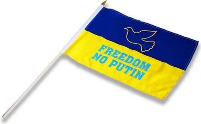Produktbild von Fahne klein mit Stock 38x28 cm Balkonfahne UKRAINE Freedom No Putin - 07966