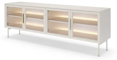 Produktbild von TV-schrank ZOCA mit 4 Türen 181 cm Kaschmir, geriffelter Front, TV-lowboard mit LED-Beleuchtung, Wohnzimmer