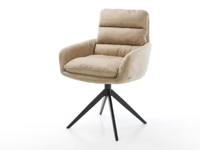 Produktbild von DELIFE Drehstuhl Abelia-Flex mit Armlehnen Mikrofaser Beige Vintage Kreuzgestell breit Schwarz 360° drehbar Wippfunktion