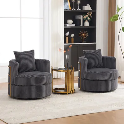 Produktbild von STILVORA Drehsessel mit 360° Drehfunktion und Stauraum, Sessel Set mit 2 Sesseln aus Cord, Freizeitstuhl mit Schaumstoffpolsterung und Armlehnen