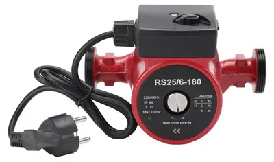 Image de Pompe de circulation pour chauffage RS25-6-180 - 95 W, silencieuse - 3 vitesses - Pour systèmes de chauffage et de refroidissement - Débit de 56 l/min, hauteur de refoulement de 6 mètres - 220V 50Hz, indice de protection IP44 - Rouge