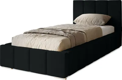 Produktbild von Polsterbett Menos 90x200 cm, Bett mit Kopfteil, Matratze, Bettkasten und Lattenrost aus Holz, Velourstoff:  Schwarz