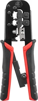 Imagen del producto de Herramienta de crimpado con mecanismo de trinquete, multifunción 3 en 1: crimpadora, pelacables y cortadora para cables, compatible con cables de red de 8P y 6P, cables telefónicos y otros cables. Herramienta manual para electricistas