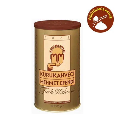 A can of Kurukahveci Mehmet Efendi Turkish Coffee.