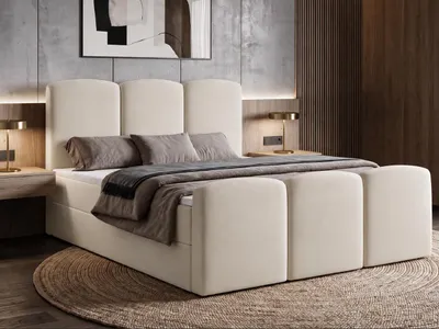 Produktbild von Boxspringbett SAVIO 180x200 cm mit Bettkasten, Bonell-Matratze H3 und Topper – Samt Beige