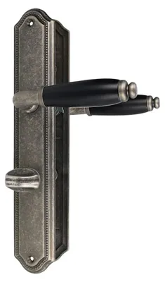Produktbild von Langschild-Türbeschlag Messing Antik Grau - Türdrücker WC-Bad Griffstück schwarz