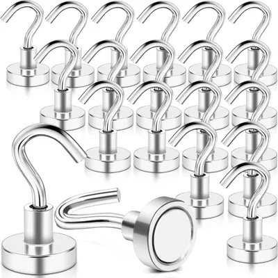 Produktbild von Magnethaken, 20 Stück Starke Magnete mit Haken, 22 lb+, Magnetischer Schlüsselhalter, 22 lb+ Starke Magnethaken für Kühlschrank, Küche, Garage