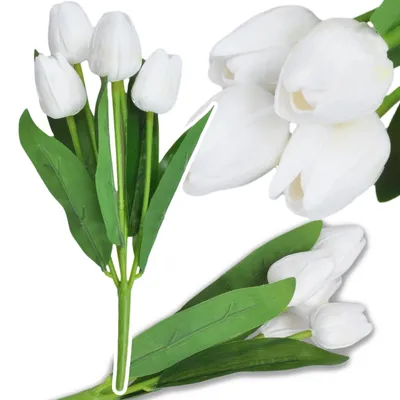 Zdjęcie produktu dla Tulipan bukiet tulipanów piankowy biały 29 cm sztuczne kwiaty dekoracyjne wiosenne jak żywe