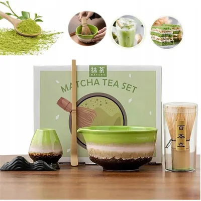 Produktbild von 7-teilig Matcha Set, Japanische Teezeremonie Matcha Schale, Matcha-Schaufel, Matcha Besen, Bambus Matcha Werkzeuge, für Matcha-Liebhaber