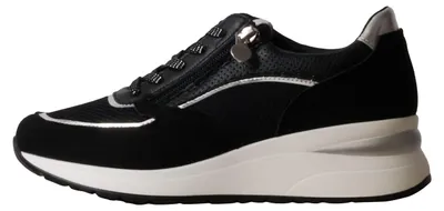 Produktbild von Niedriger Sneaker mit Keilabsatz, runder Schuhspitze, Schnürung und Reißverschluss