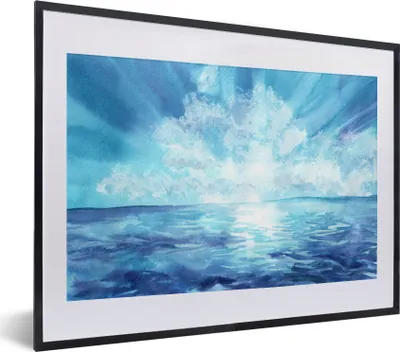 Produktbild von MuchoWow® MuchoWow® Gerahmtes Poster Meer - Himmel - Sonne 40x30 cm - Poster mit zchwarzem Bilderrahmen - Bilderrahmen - Poster im Rahmen