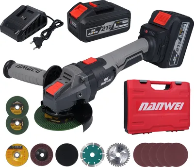 Produktbild von Elektrischer Winkelschleifer, buerstenloser Motor, 2 Stueck, 21 V, 6000 mAh Akku, 3-Gang-Einstellung, Leistungsanzeige, Schneiden, Polieren, Schleifen, EU-Stecker