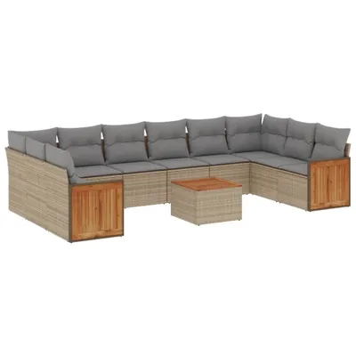Produktbild von vidaXL 11-tlg. Garten-Sofagarnitur mit Kissen Beige Poly Rattan