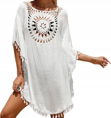 Produktbild von Tunika - Strandtunika - Strandpareo - Sommerkleid - Damen - Luftige Boho-Stola - Weiß