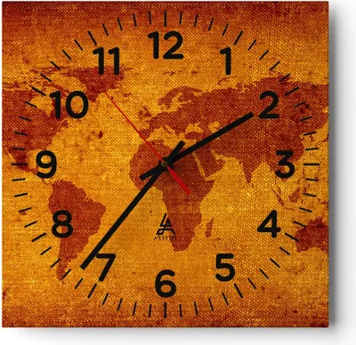 Produktbild von Wanduhr - Quadrat - Glasuhr - Alte Karte Kontinente Reisen Welt - 30x30cm - Schleichendes Uhrwerk - Lautlos - zum Aufhängen bereit - Dekoration Modern - Wanddekoration aus Glas - C4AC30x30-0396