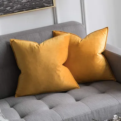 Produktbild von Samtkissenbezug 40x40 cm, orange-gelb, Sofakissen, Dekokissen, Satinrand, dekorativer Kissenbezug für Sofa, Wohnzimmer, Schlafzimmer, 2er-Set