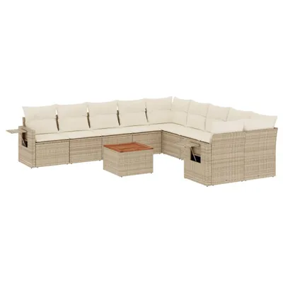 Produktbild von 11-tlg. Garten-Sofagarnitur mit Kissen Beige Poly Rattan