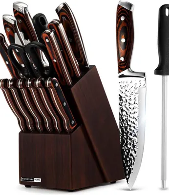 Imagen del producto de Juego de cuchillos de 15 piezas, de acero inoxidable, con bloque de cuchillos, para la cocina