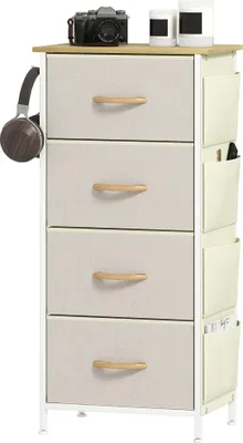 Immagine prodotto di Cassettiera 4 Cassetti Pieghevoli 45x30x94,5 cm Struttura in Acciaio e Tessuto Beige
