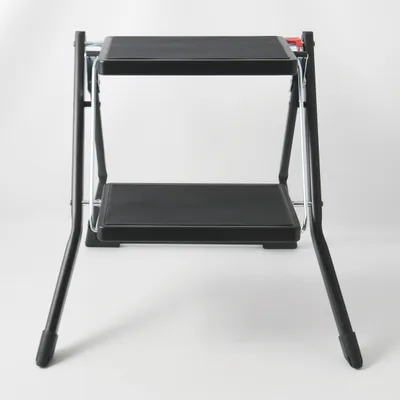 Immagine prodotto di Scala domestica a gradini pieghevole MSV circa 49 x 49 x 45 cm, portata fino a 150 kg, 2 ampi gradini in acciaio con tappetini antiscivolo (nero)