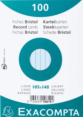 Produktbild von Exacompta 100 Karteikarten Liniert Ungelocht in Folie 105x148mm Azurblau