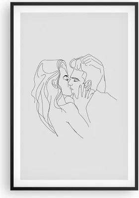 Produktbild von Gerahmtes Poster - Schwarzer Rahmen - Kuss Paar Skizze - 61x91,5 cm - Wand Bild - Wanddeko - Wandbilder - Kunstposter - Wandposter - Bilderrahmen - Bilder - Kunstdruck Wanddekoration - P2BPA61x91-4434