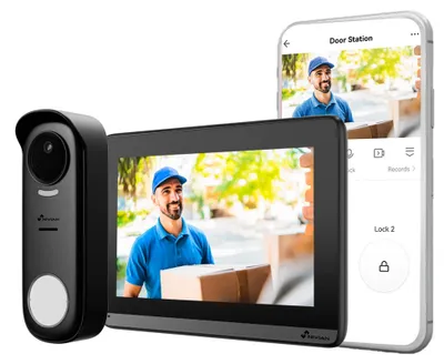 Imagen del producto de Videoportero inalámbrico - Pantalla táctil Full HD de 7 pulgadas - Conexión Wi-Fi e IP65 resistente al agua