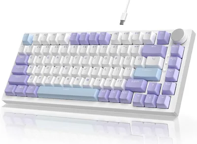 Imagen del producto de Teclado mecánico YINDIAO AK820 con botón, diseño ANSI de 75%, 82 teclas, teclado para juegos con cable, montaje mejorado con juntas, compatible con cambio rápido de interruptores, interruptores lineales personalizables, iluminación RGB, para PC y MAC (morado)