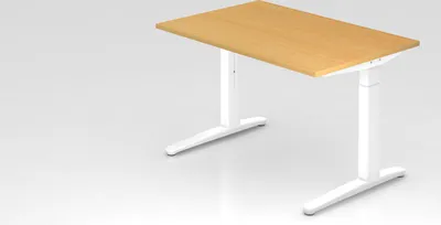 Produktbild von Schreibtisch Mika | Buche | Weißes Gestell | BxT 120x80cm | Arbeitshöhe 65-85cm | höhenjustierbar, 1cm Raster | C-Fuß-Gestell | Rechteckform