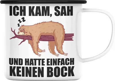 Produktbild von Trendation - Faultier Emaille Tasse mit Spruch Geschenk Arbeitskollege Kollege Emaille Emaille Tasse Büro (Schwarz)