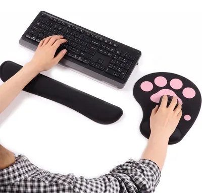 Productafbeelding van Set van 2 polssteunen voor toetsenbord en ergonomische muismat met kattenpoot