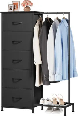 Produktbild von Kleiderschrankaufsatz mit Kleiderstange - Kommode-Organizer - Zur Aufbewahrung von Kleidung - - 30x79x114,5 cm - Schwarz