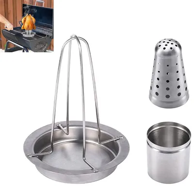Produktbild von Hähnchen-Grillgestell, Edelstahl-Hähnchen-Grillgestell, Bierdosen-Hähnchen-Grillgestell, klappbares Geflügelgrillgestell mit Tropfschale