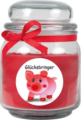 Produktbild von Duftkerze im Bonbonglas "Viel Glück", Duft: Rose ( Rot ), 300g - Brenndauer bis zu 70 Stunden