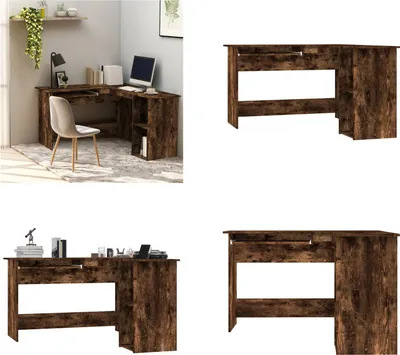 Zdjęcie produktu dla vidaXL Biurko narożne dąb wędzony 120x140x75 cm materiał drewnopochodny - Biurko narożne - Biurka narożne - Biurko - Biurowe