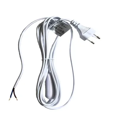 Produktbild von 3m Netzkabel mit Schnurschalter, Euroflachstecker Typ C, H03VVH2-F 2x0,75mm² IP20, 0,9m vom Stecker, verzinnte Kupferenden, Ersatzanschlusskabel, Weiß