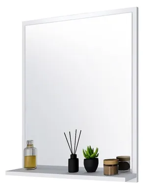 Produktbild von Badspiegel mit 1 Ablage Badezimmerspiegel Spiegel Regal Wandspiegel Hängespiegel Badmöbel Spiegel Flurspiegel für Schlafzimmer für Badezimmer Weiß 60X
