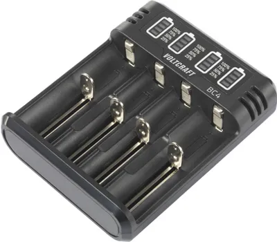 Zdjęcie produktu dla Ładowarka VOLTCRAFT BC4 do ogniw LiIon, NiMH Mignon (AA), Micro (AAA), Baby (C), Sub-C, 10440, 16340, CR-123A, 17335, 17500, 17670, 18490, 18650, 21700, (VC-14263380)