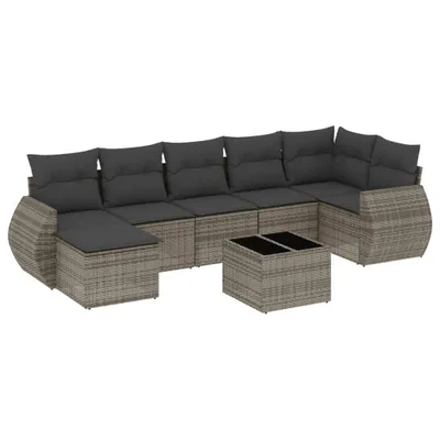 Produktbild von vidaXL 8-tlg. Garten-Sofagarnitur mit Kissen Grau Poly Rattan
