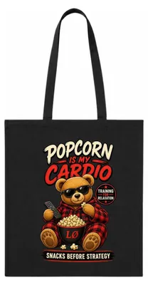 Productafbeelding van Stoffentas zwart – Katoenen tas met popcornmotief – LUNØIR ©
