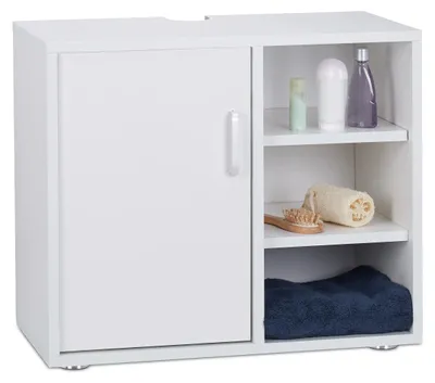 Waschtischunterschrank eintürig 3 Ablagen Siphonausschnitt 51x60x32 cm weiß