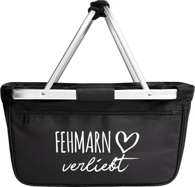Produktbild von Huuraa Einkaufskorb Fehmarn verliebt 20 Liter Black faltbarer Tragekorb Geschenkidee