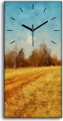 Produktbild von Leinwand Uhr Küche Wohnzimmer Bild 30x60 Gemälde Landschaft Feld Wald Himmel - schwarze Hände