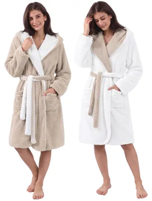 Produktbild von CalmyLIFE Bademantel Damen flauschig Morgenmantel - mit Wendefunktion Taupe/Natur M
