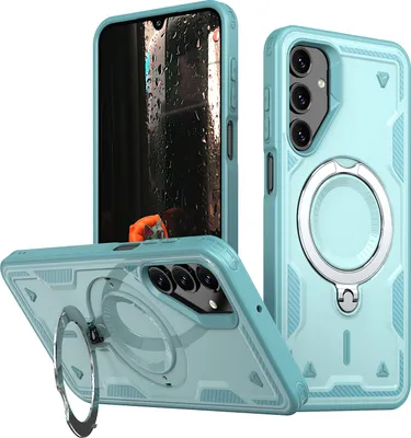 Produktbild von Dual Layer Hülle für Samsung Galaxy A16 5G/4G Metall Ring Ständer Magnetisch Stoßfest Militär Handyhülle Türkis