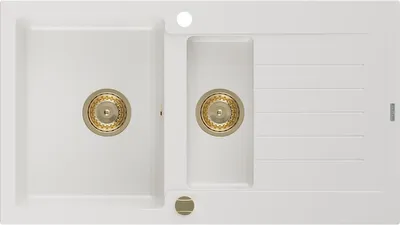 Produktbild von Mexen Matias 1,5-Becken-Granitspüle mit Abtropffläche 900 x 505 mm, Weiß, Siphon Gold - 6502901505-20-G