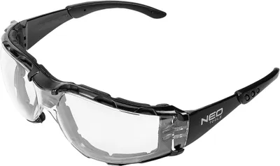 A pair of protective glasses on a white background.